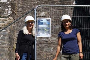 Appeal organiser Elizabeth Shufflebotham (left) and project architect Louise Lubbock, outside the tower as preparation work gets underway.