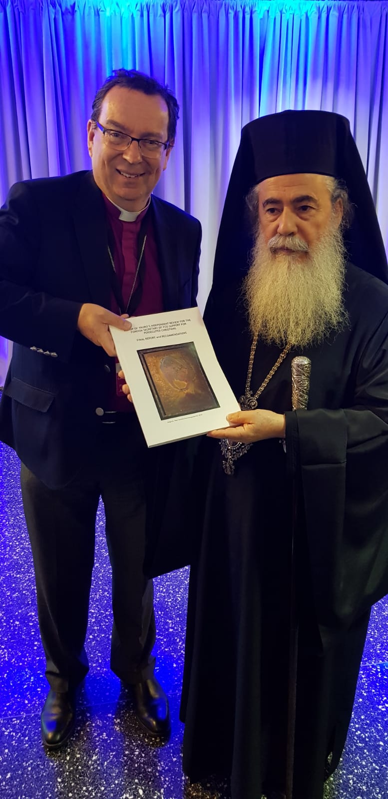 Bishop Philip Mounstephen with the Patriarch of Jerusalem.