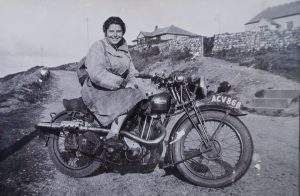Vi Knight is pictured on her motorcycle in 1935.
