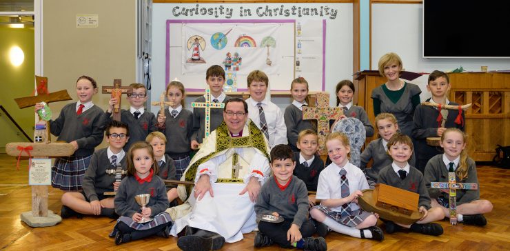 Bishop Philip with children from Archbishop Benson School